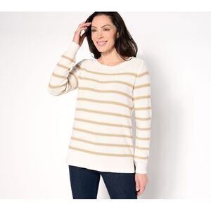 Fashion Women's Top Plus Sz Sweater 2X Resort Ready Striped White A673830